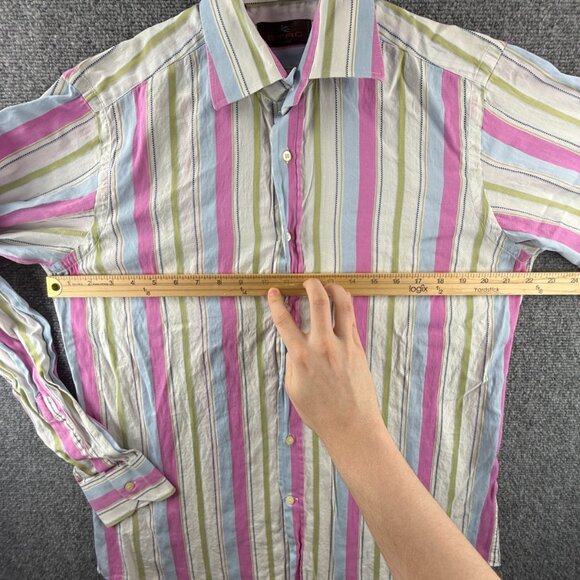 Etro Milano Italy Colorful Pink Green Bold Button Up Shirt Long Sleeve Size 40 - Picture 5 of 16